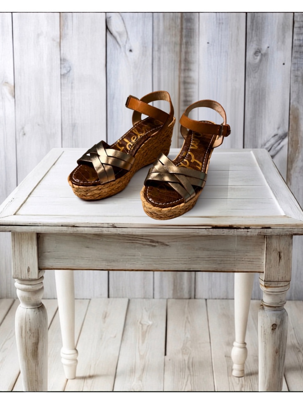 Sam Edelman Metallic Gold Espadrille Wedge Sandals Size 8